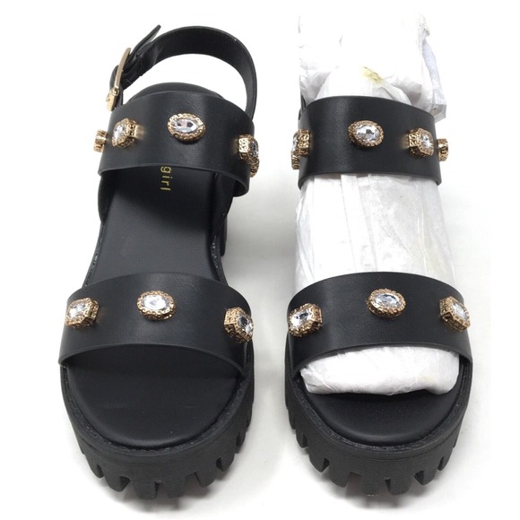 Madden Girl Storrm Women's Size 8.5 Black Jewel Lug Block Heel Platform Sandals - Picture 4 of 7